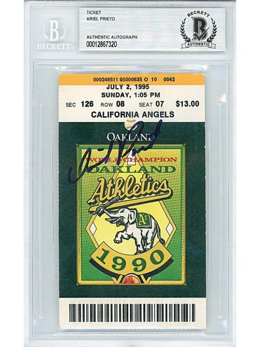 Ariel Prieto Signed MLB Debut Baseball Ticket Stub